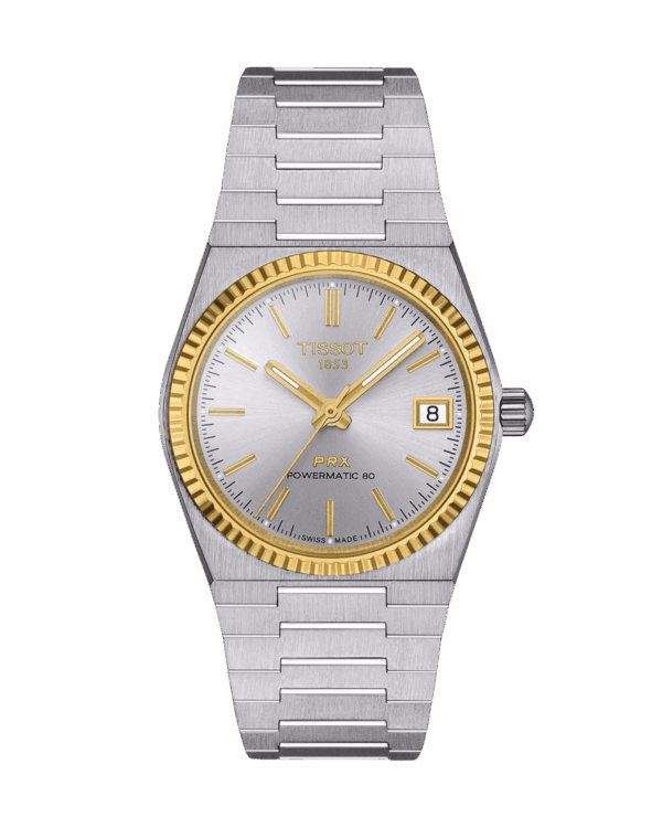 Tissot PRX 35mm Goldlünette Argenté