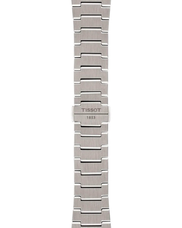 Bracelet intégré en titane de la montre Tissot PRX Powermatic 80, avec fermoir gravé du logo Tissot.