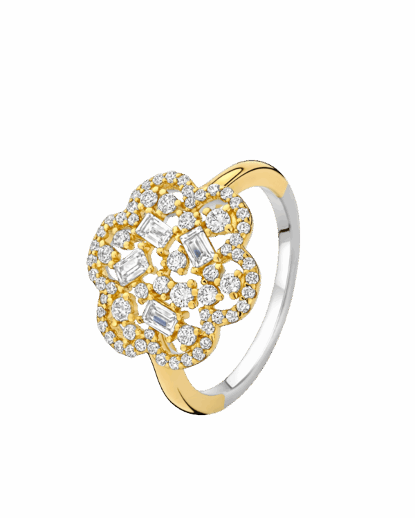 Bague fleur argent 925 doré zirconia | Gil Bonnet & Fils