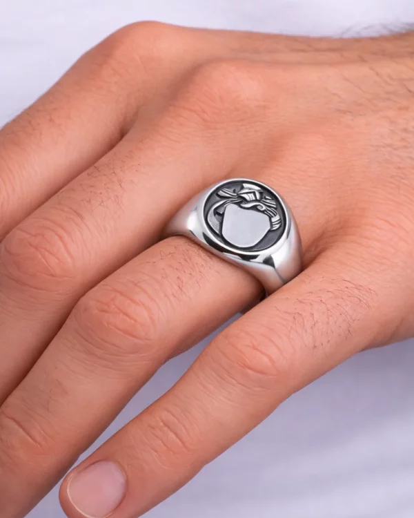 Chevalière ronde motif gravé argent 925 rhodié – Pfalzer