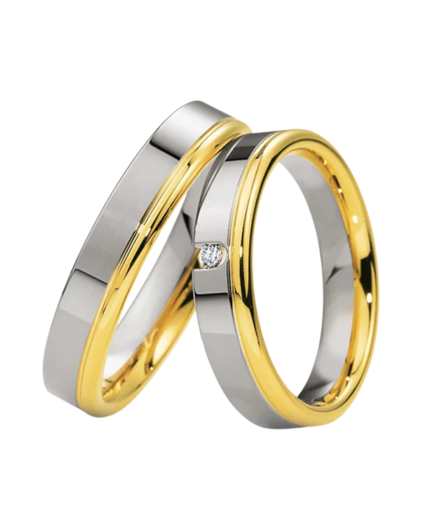 Bicolore or jaune 585 et or blanc avec diamant 0.025 ct