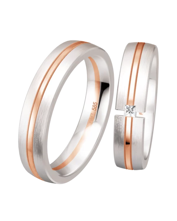 Bicolore or blanc et or rouge 585 diamant 0.06 ct 5 mm