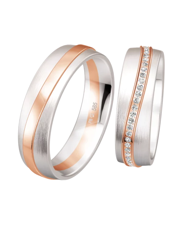 Alliance Breuning bicolore or blanc et rouge 585 6 mm diamants