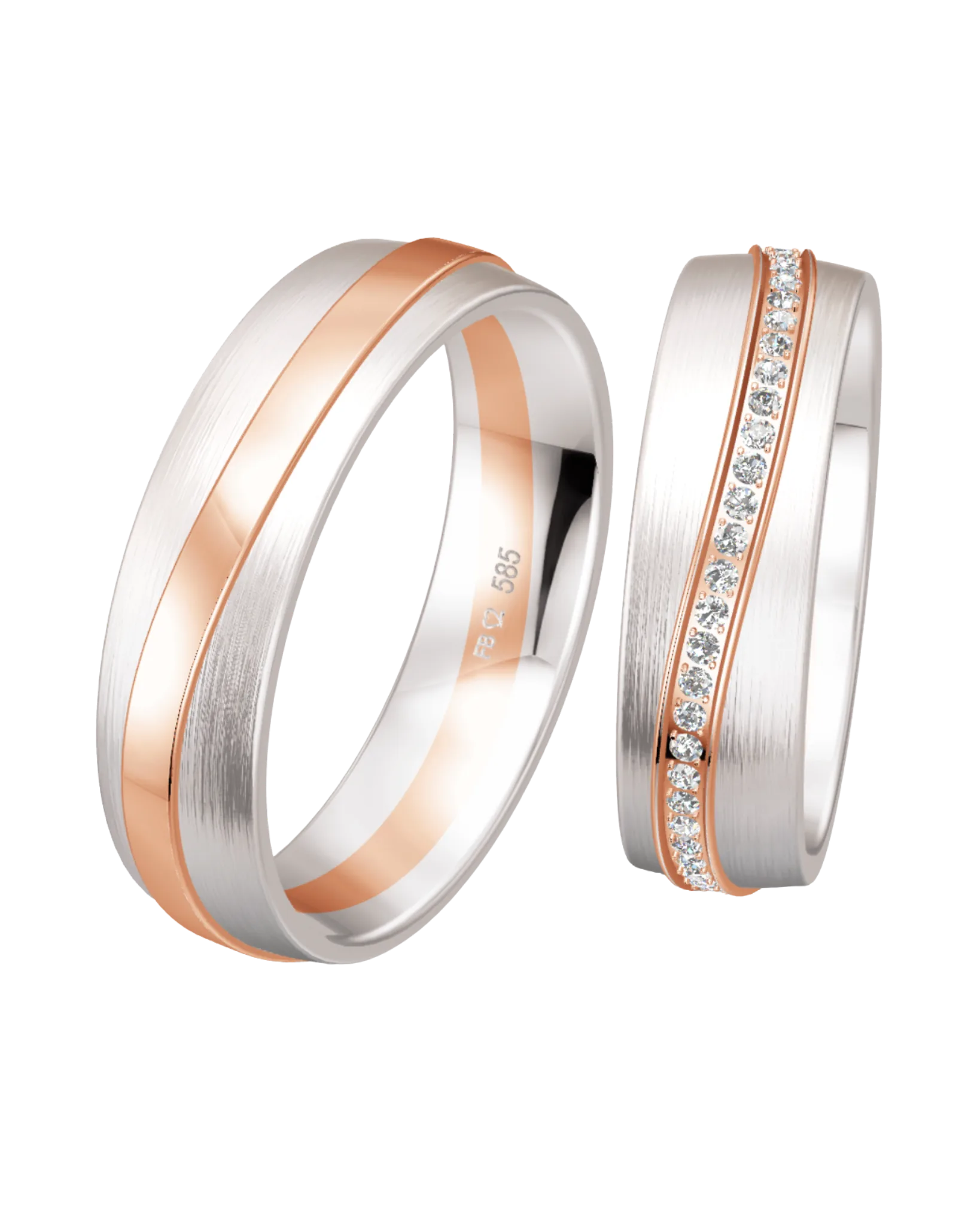 Alliance Breuning bicolore or blanc et rouge 585 6 mm diamants