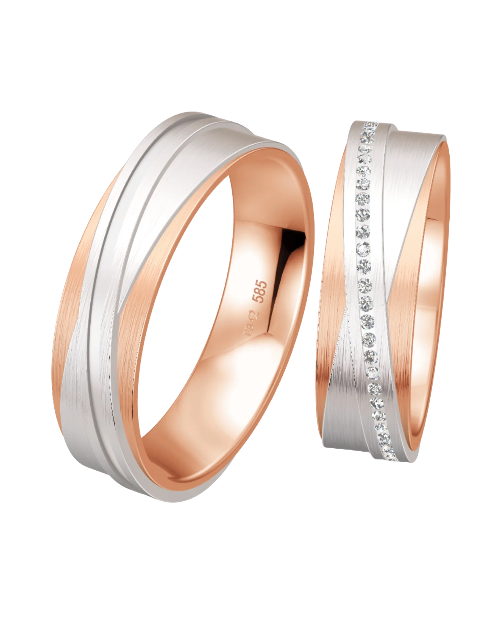 Alliance Breuning bicolore or rouge et blanc 585 6 mm diamants