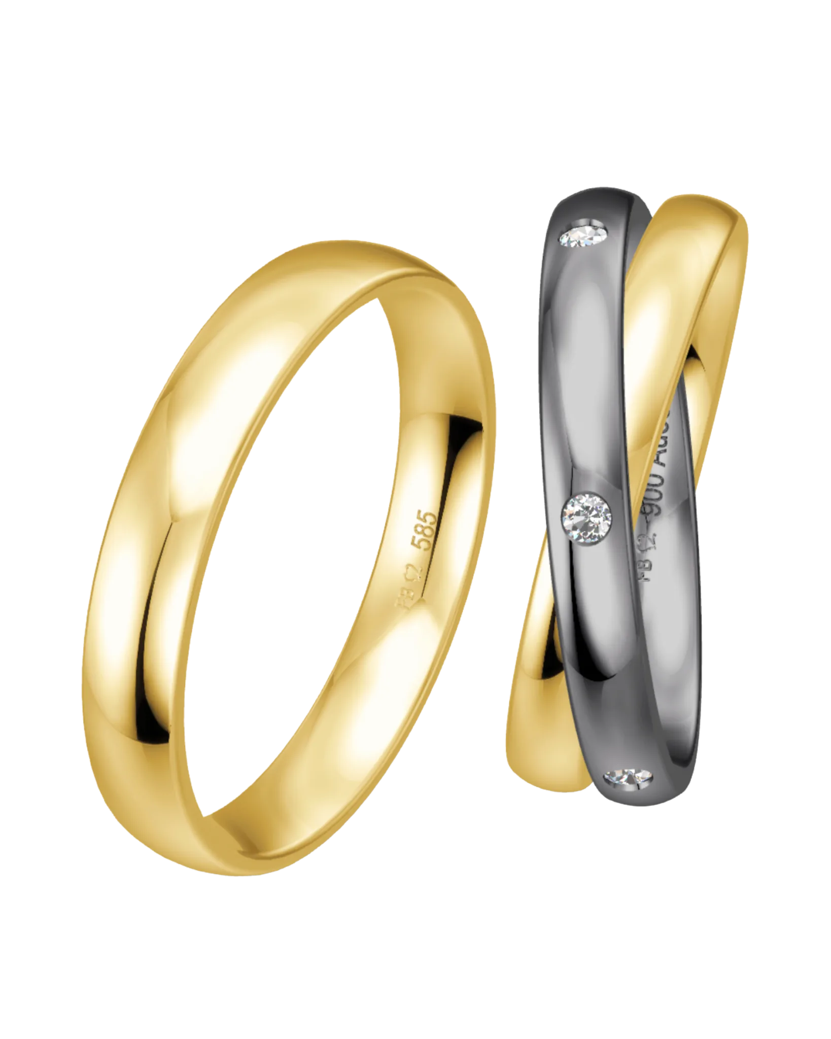 Alliance Breuning Roll Ring tantale 900 et or jaune 585 diamants 3 mm