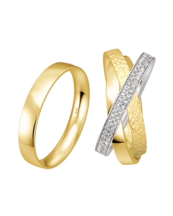 Alliance Breuning Roll Ring or blanc et jaune 585 diamants 3 mm