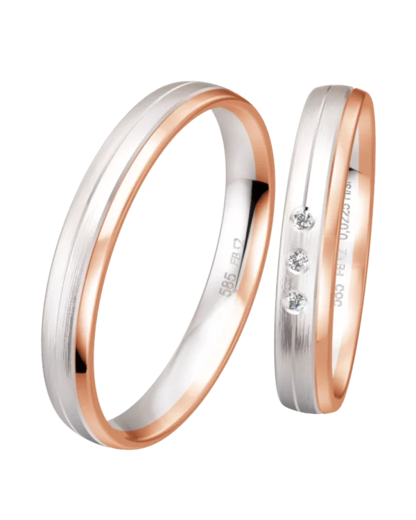 Bicolore or blanc et or rouge 585 avec diamant