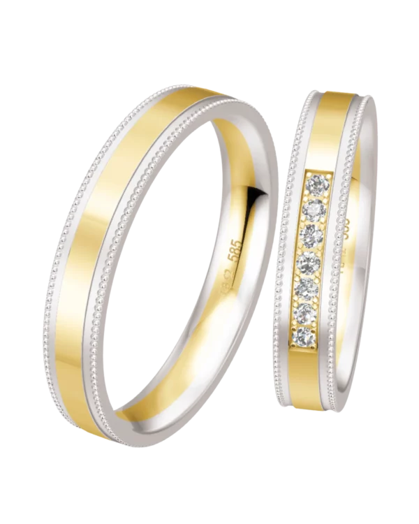 Alliance Breuning Perlage or blanc et jaune 585 diamants 4 mm