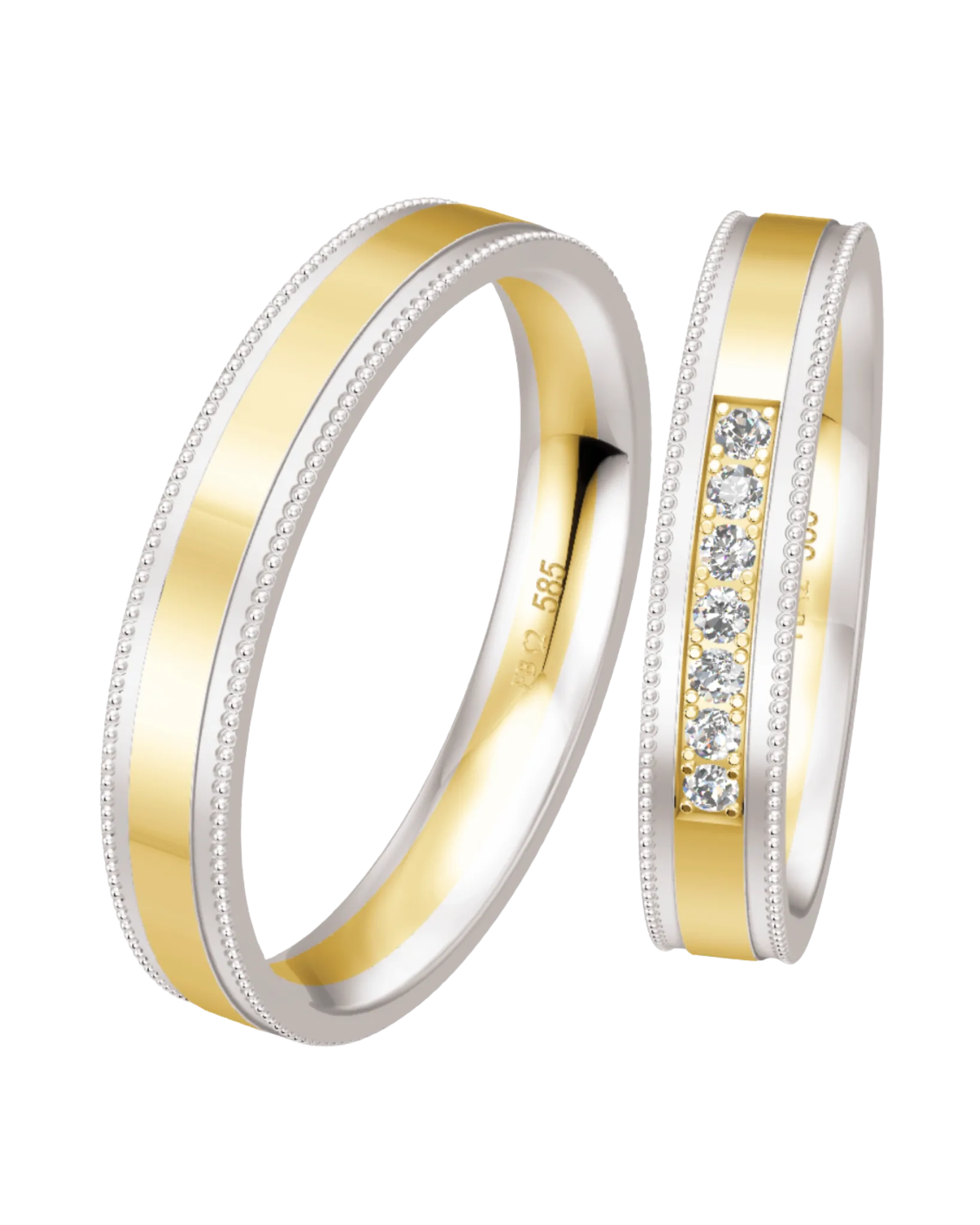 Alliance Breuning Perlage or blanc et jaune 585 diamants 4 mm