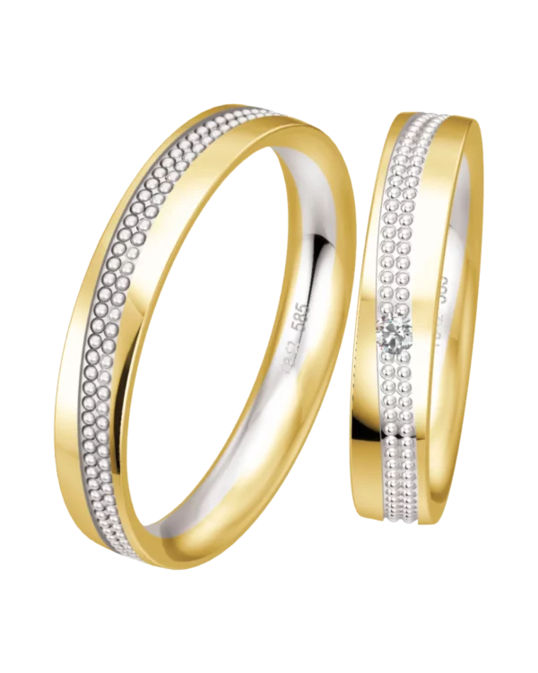 Alliance Breuning Perlage or blanc et jaune 585 diamant 4 mm