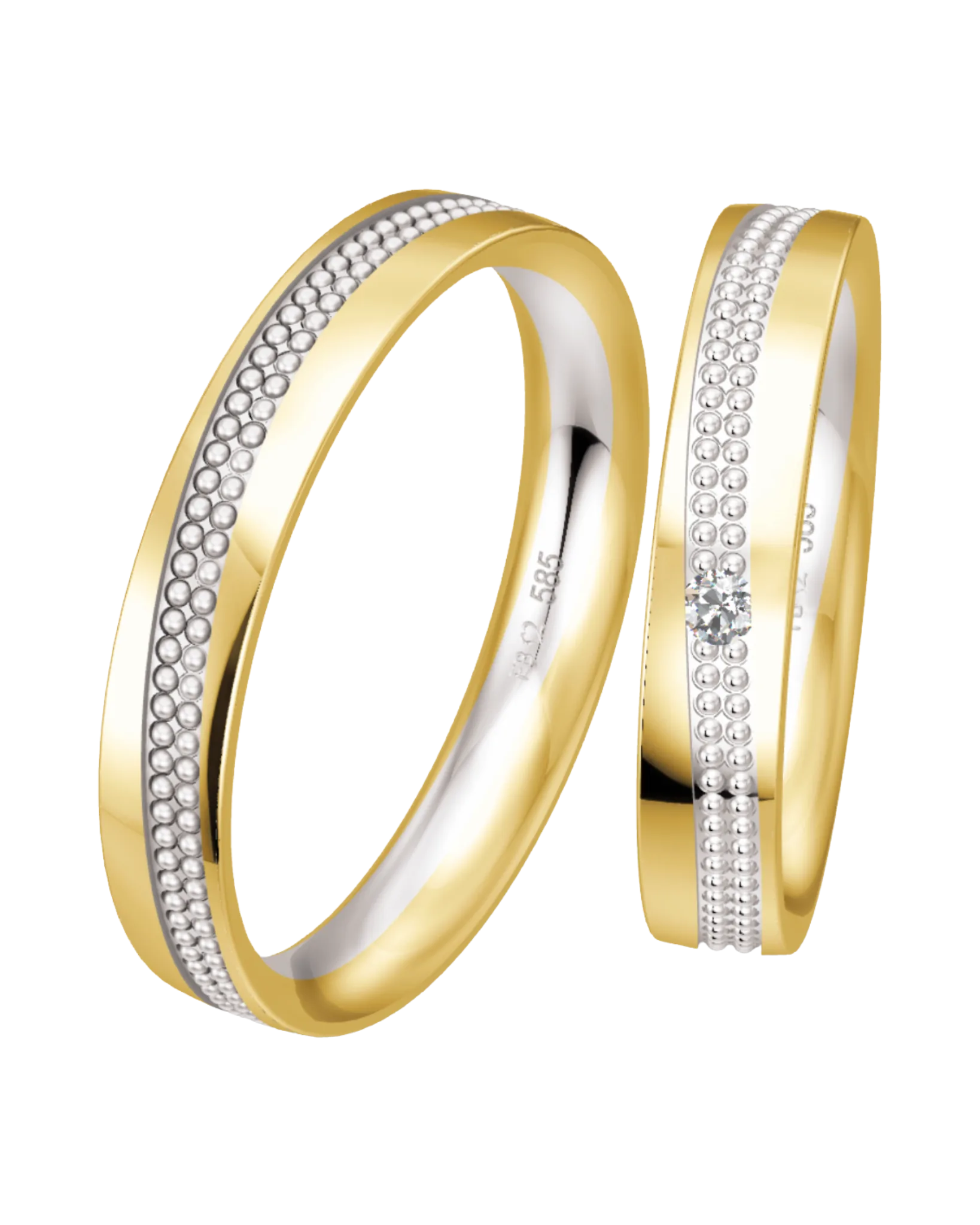 Alliance Breuning Perlage or blanc et jaune 585 diamant 4 mm