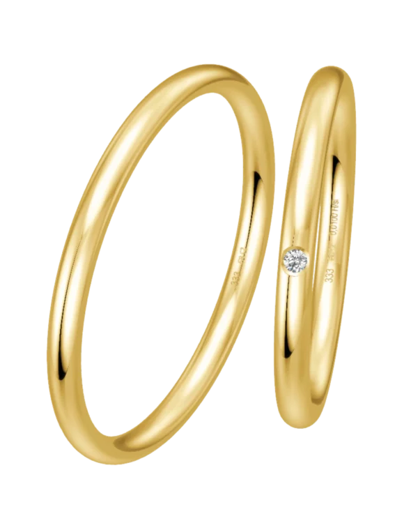 Paire d’alliances or jaune 333 diamant 0.01ct