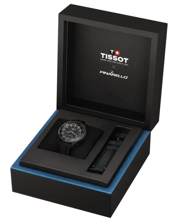 Coffret Tissot Pinarello ouvert avec montre