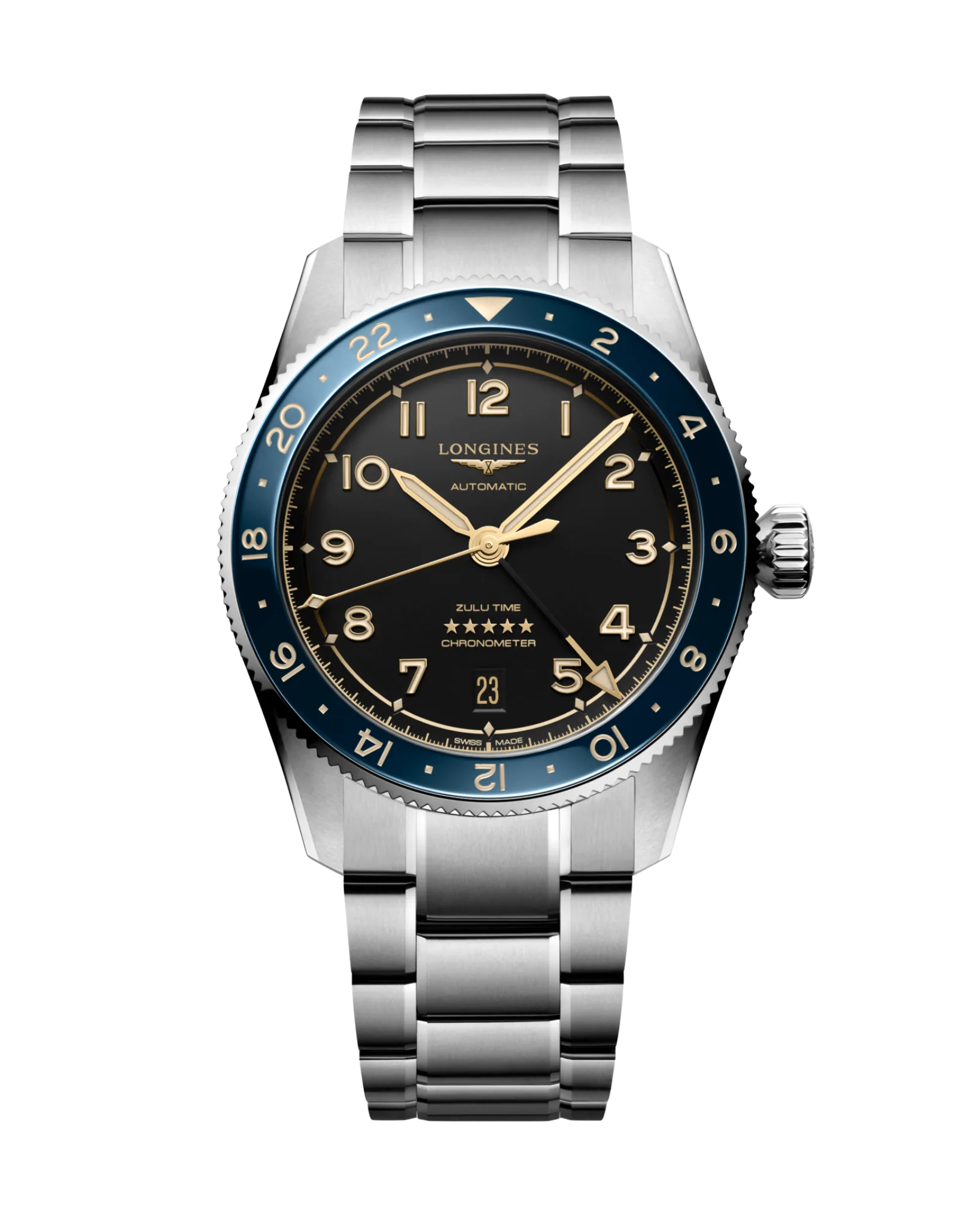 Longines Spirit Zulu Time 39mm Black Bleu