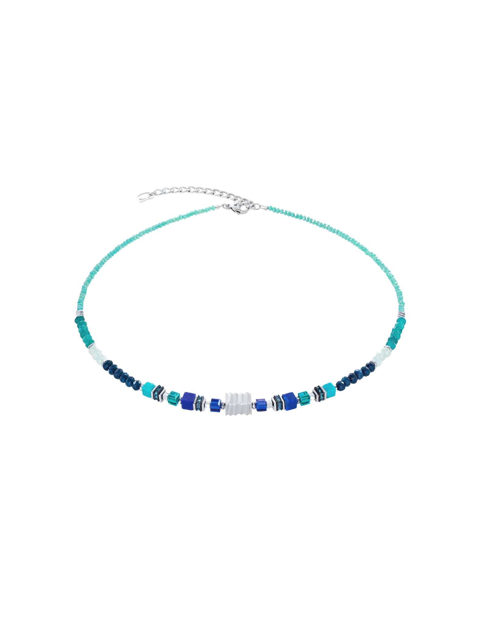 Necklace wave precious flow silver teal