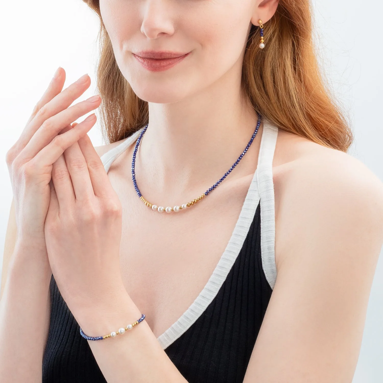 Bracelet Pearl Line bleu et doré – Image 3