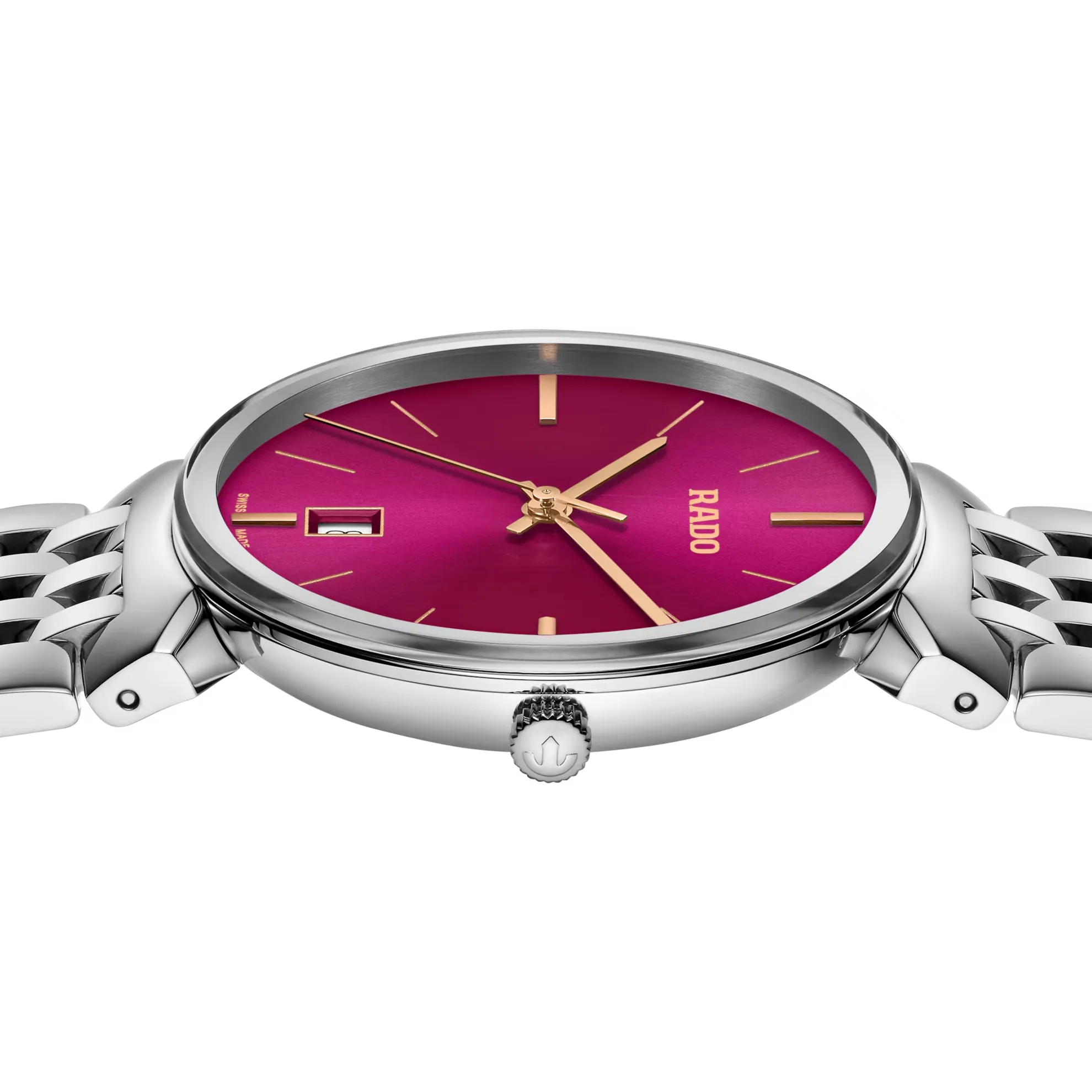 cadran rouge et bracelet argenté
